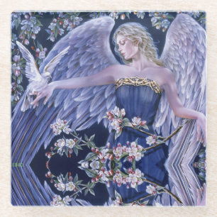 Angel and Doves Glass Coaster