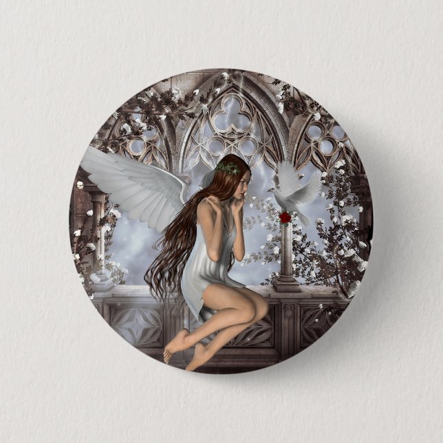 Angel and Her Dove 2 Inch Round Button (Front)