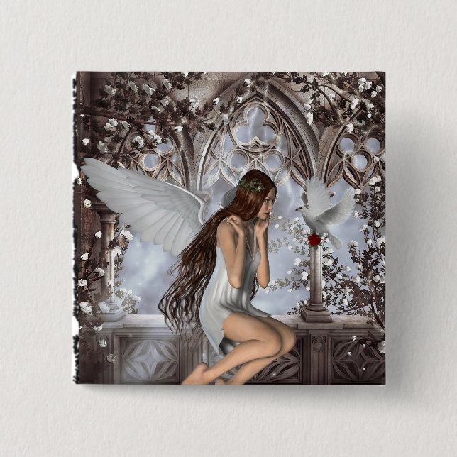 Angel and Her Dove 2 Inch Square Button (Front)