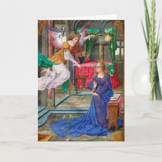 Angel and Mary medieval art Book of Hours Holiday Card (Front)