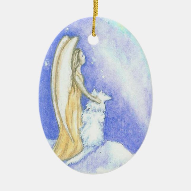 Angel and Wolf Aurora Borealis Christmas Ornament (Front)