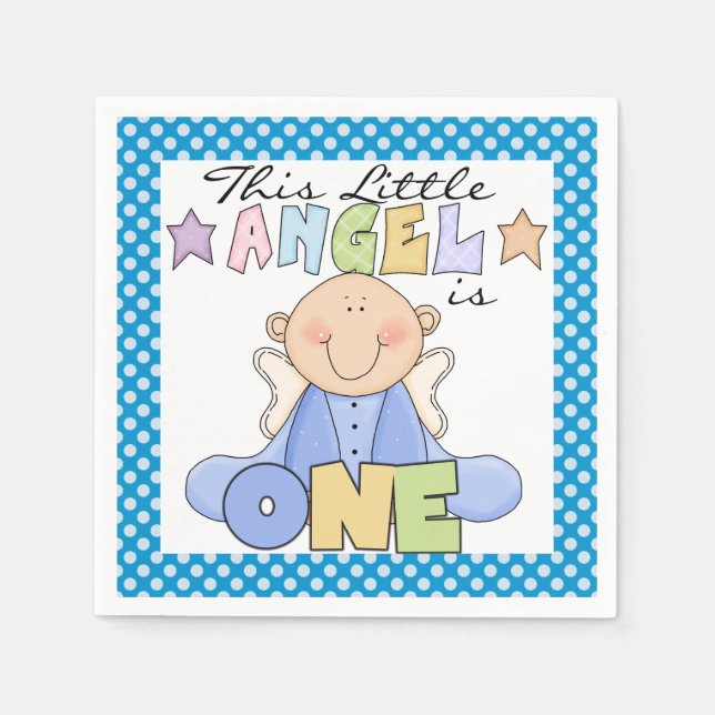 Angel Baby Boy 1st Birthday Paper Napkins (Front)