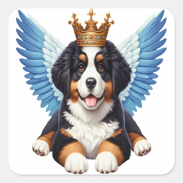 Angel Bernese Mountain Dog Lovers Berner Puppy Square Sticker (Front)
