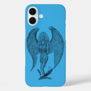 Angel black and blue design iPhone 16 plus case