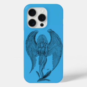 Angel black and blue design iPhone 15 pro case
