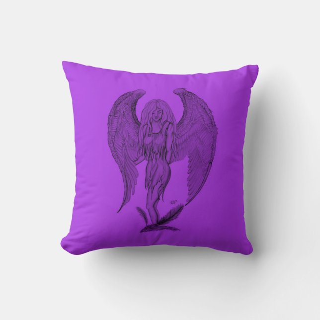 Angel - black and purple design throw pillow (Front)
