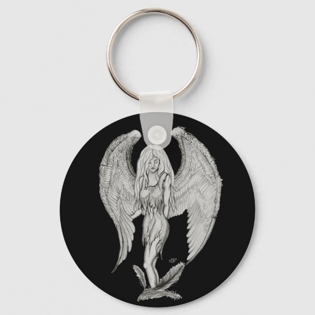 Angel  Black and white Design Keychain (Front)