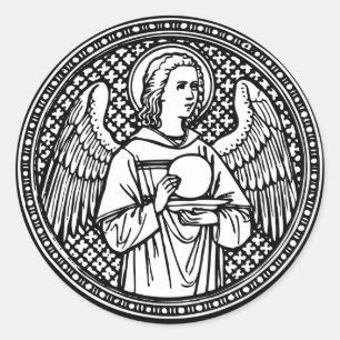 Angel Black and White with Host Religious Catholic Classic Round Sticker