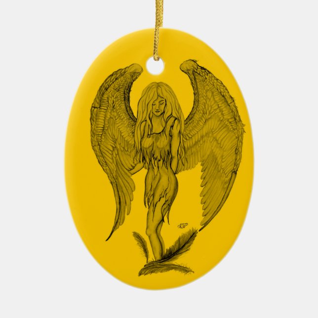 Angel Black and yellow design Ceramic Ornament (Front)