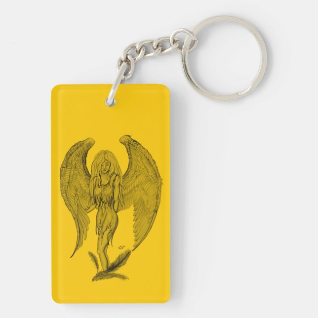 Angel - Black and yellow Design Keychain (Back)