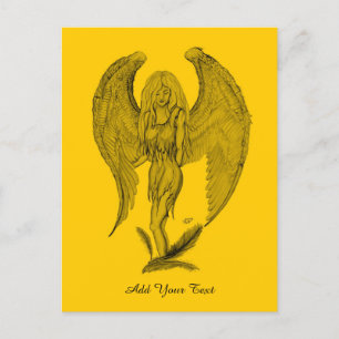 Angel - black and yellow design postcard