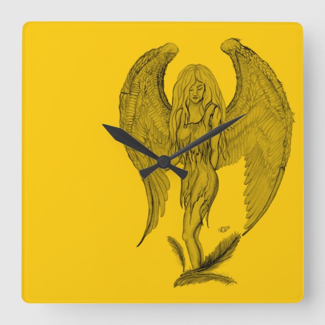 Angel - Black and yellow design Square Wall Clock (Front)