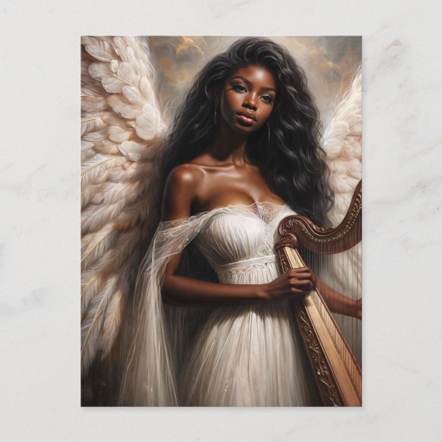 Angel Black Woman With Harp Postcard (Front)