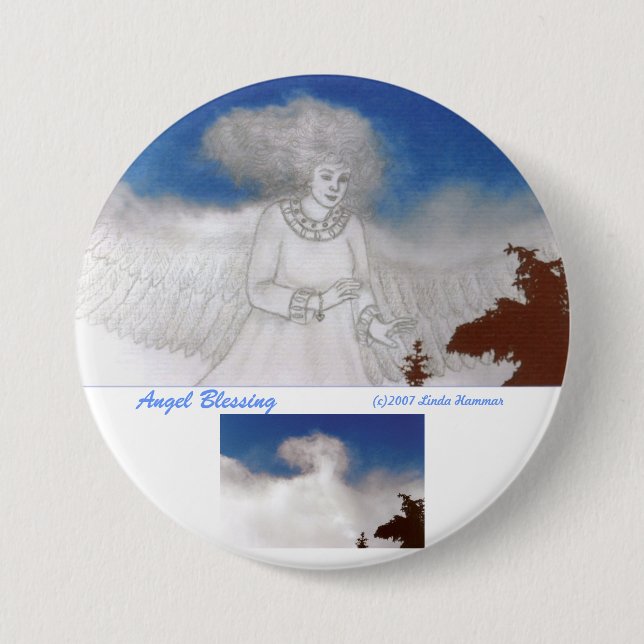 Angel Blessing Round Button Pin (Front)