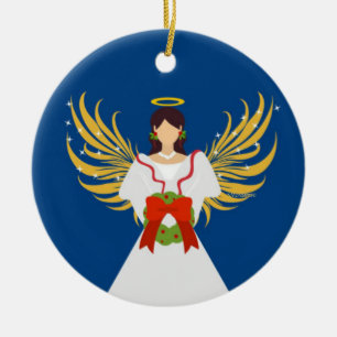 Angel Blue Red Green Wreath Wings Halo Stars Gift Ceramic Ornament