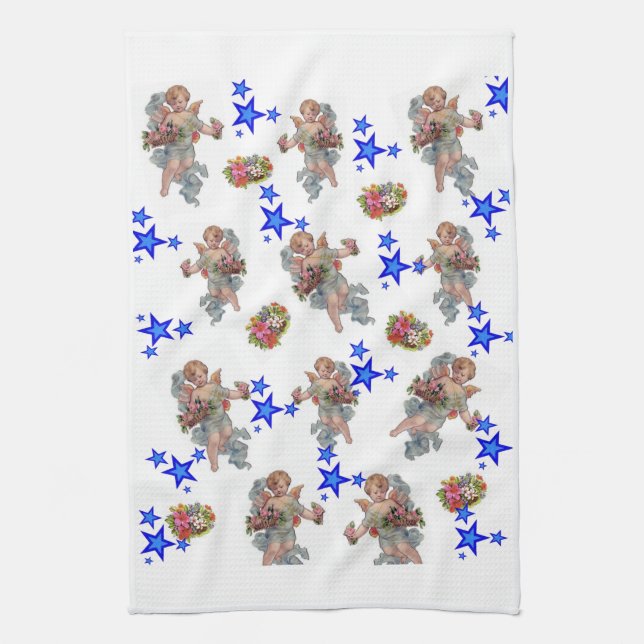 Angel Blue Stars Kitchen Hand Towel (Vertical)