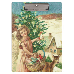 Angel bringing Christmas gifts and presents Clipboard