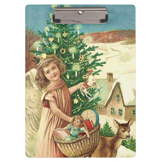 Angel bringing Christmas gifts and presents Clipboard (Front)