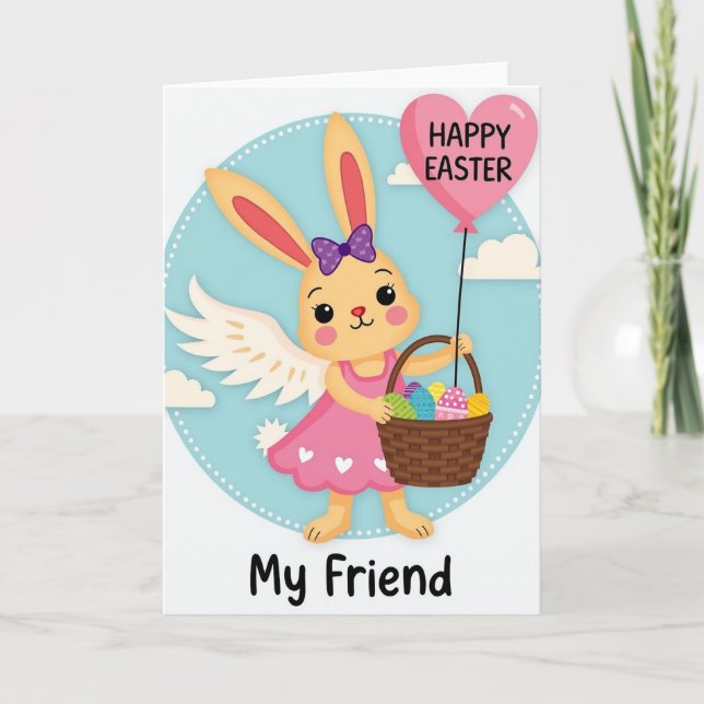 Angel Bunny Friend Holiday Card (Front)