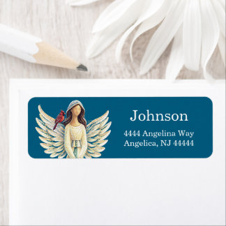 Angel Cardinal Blue Christmas Return Address