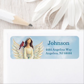 Angel Cardinal Blue Sky Christmas Return Address