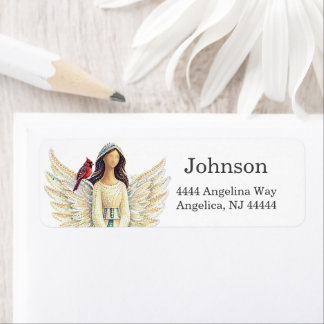 Angel Cardinal Christmas White Return Address
