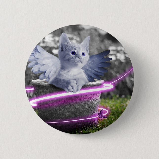 angel cat 2 inch round button (Front)