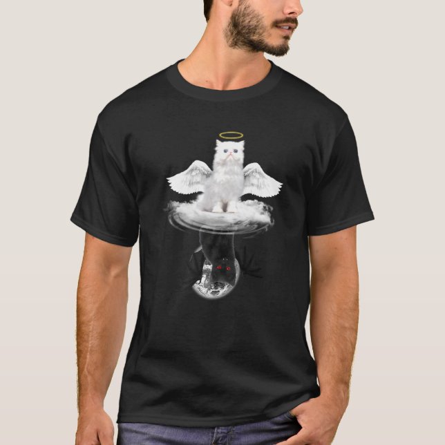 Angel Cat And Devil Cat Kitten Cats T-Shirt (Front)
