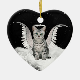 Angel Cat Grey Tabby Pet Memorial Ceramic Ornament