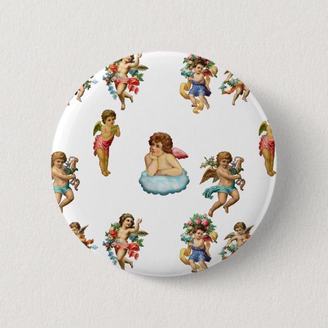 angel cherub antique 2 inch round button (Front)