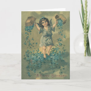 Angel Cherub Basket Forget-Me-Not Card