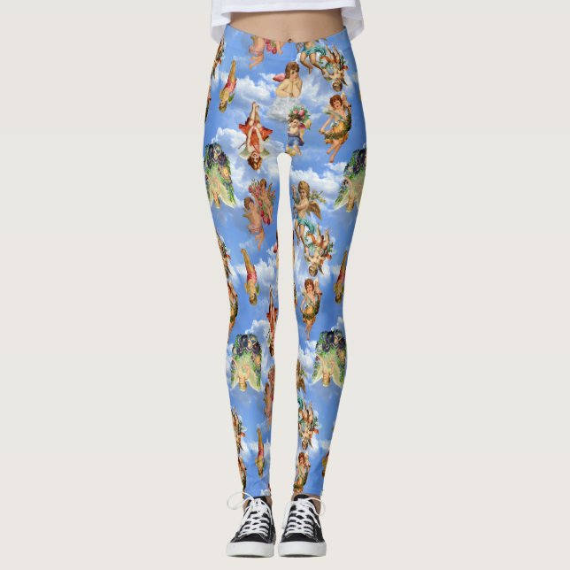 angel cherub clouds antique heavenly victorian leggings (Front)