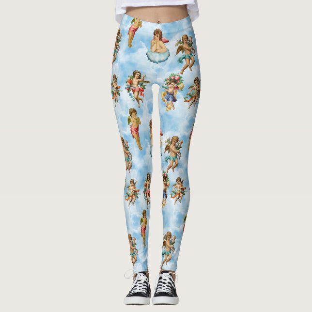 angel cherub clouds antique leggings (Front)