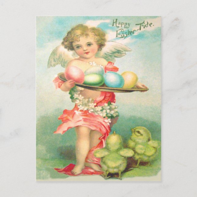 Angel Cherub Easter Chick Colored Egg Holiday Postcard (Front)