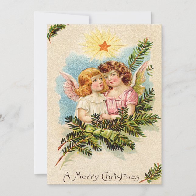 Angel Cherub Evergreen Bough Heaven Invitation (Front)