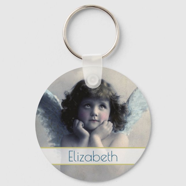 Angel Cherub Holding Her Face In Her Hands Keychain (Front)