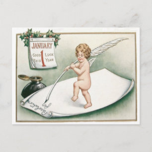 Angel Cherub Holly Calendar Resolution Letter Postcard