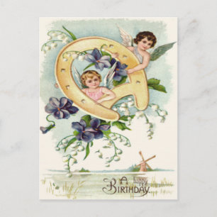 Angel Cherub Horseshoe Forget-Me-Not Postcard