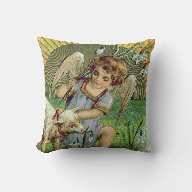 Angel Cherub Sun Lamb Sheep Throw Pillow (Front)