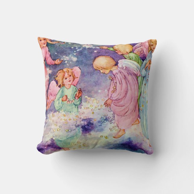 Angel Children Playing in the Stars Fine Art Throw Pillow (Front)