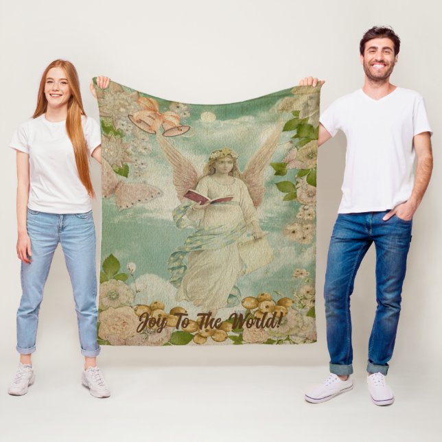 Angel Christmas Bells Joy to the World Personalize Fleece Blanket (In Situ)