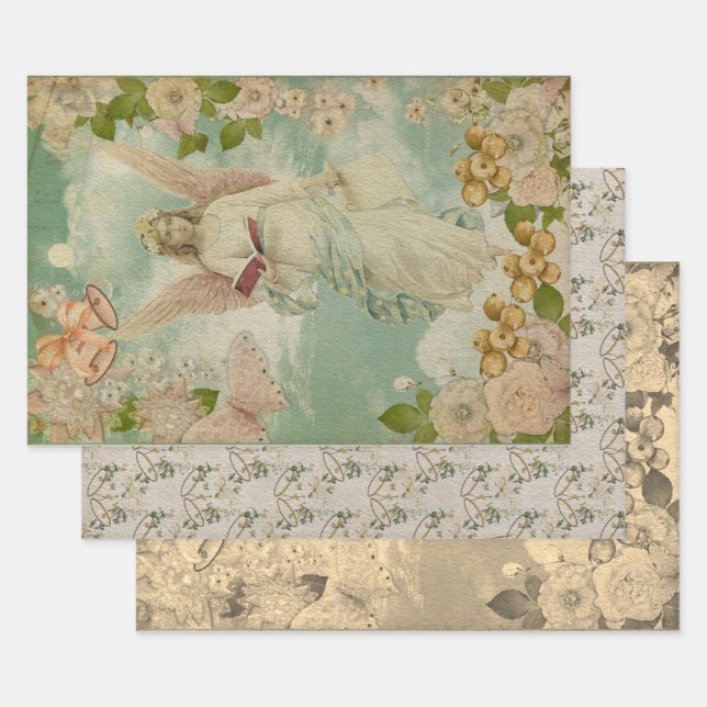 Angel Christmas Bells Wrapping Paper Sheet (Set)