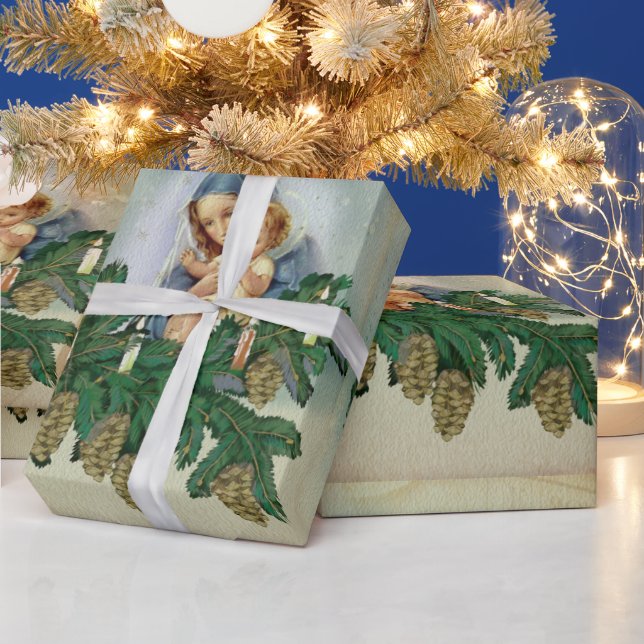 Angel Christmas Mery and Jesus in Candle Light Wrapping Paper (Holidays)