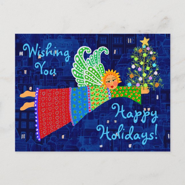 Angel Christmas Tree Personalized Holiday Postcard (Front)