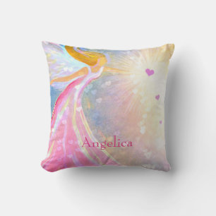 Angel Custom Name Pink Blue Heart Watercolor Throw Pillow