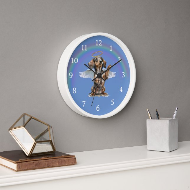 Angel Dachshund Horloge murale commémorative (Bureau)