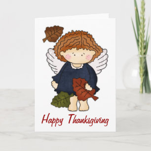 Angel d'automne avec carte Bon thanksgiving Feuill