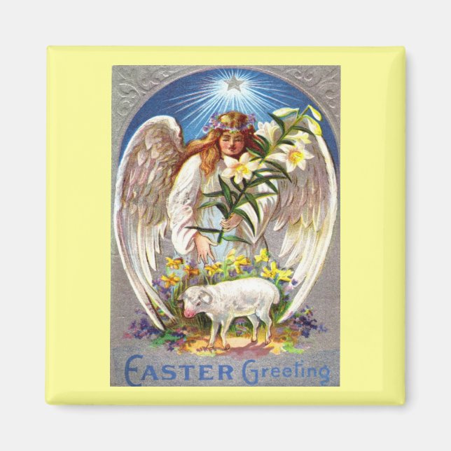 Angel de Pâques vintage et aimant d'agneau (Devant)