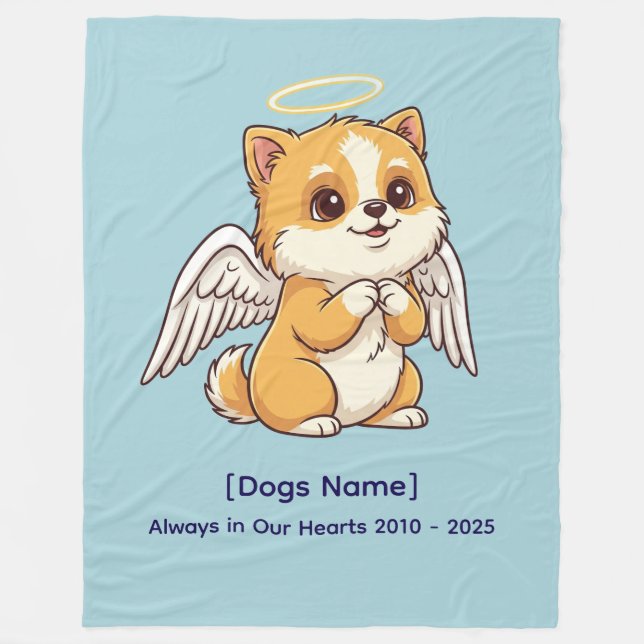 Angel Dog Fleece Blanket (Custom Name & Dates) (Front)