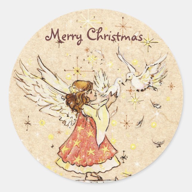 Angel & Doves Sticker Gift Tag (Front)
